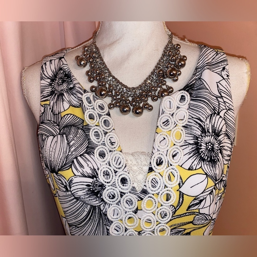 PAPPAGALLO Sheath Embroidered Sleeveless Midi Dress Yellow Black Size 6 - Picture 6 of 11